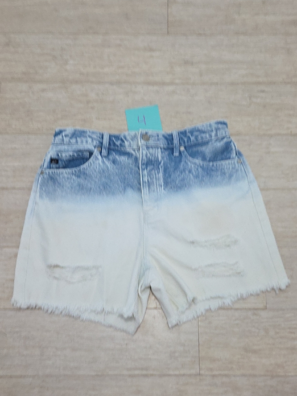 KanCan Ombre High-Rise Denim Shorts in Blue and White